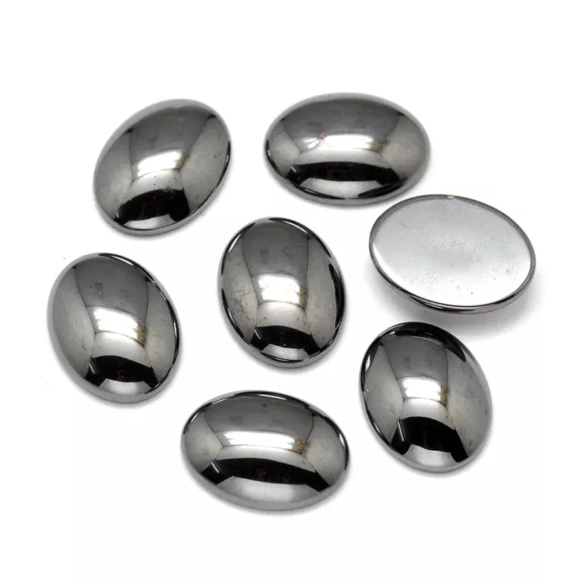 30PC Flatback Hematite Stone Cabochons Oval Non-Magnetic Dome Cabs Craft 25x18mm