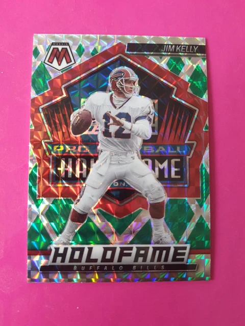 2022 Panini Mosaic Holofame HF-19 Jim Kelly - Buffalo Bills- Green Mosaic Prizm