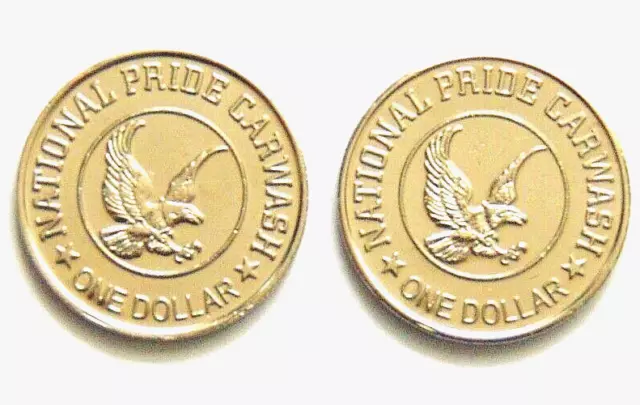 National Pride Car Wash Token Lot Of 2 One Dollar No Cash Value No Refunds 1"
