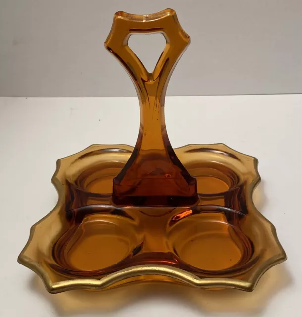 Vintage Cambridge Amber Decagon Handled Bridge Set Tray with Gold Trim