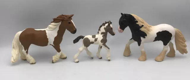 Schleich Draft Horse TINKER FAMILY Pinto Stallion Mare & Foal Figures Retired