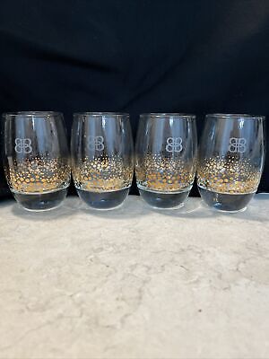 Set Of (4) BB Bailey’s Irish Cream Bar Glasses Heavy With Gold Dots Confetti .