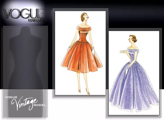 1094 Patron  Vogue 2 Creations Reedition Retro 1955 Robe Chic Elegante  34 Au 40