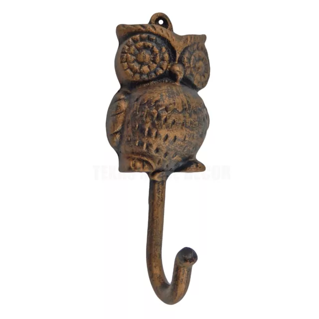 Metal Owl Wall Hook Cast Iron Key Towel Coat Hanger Rustic Bronze Finish