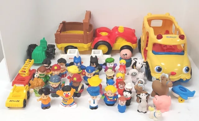 Little People 43pc Figures And Vehicle Lot Super Heroes Ernie Farm Animals More