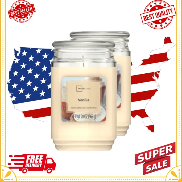 NEW-Mainstays Vanilla Scented Single-Wick Large Glass Jar Candle, 20 oz., 2-Pack