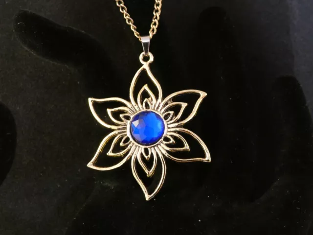 Blume Blau Anhänger 24 Karat Vergoldet Blume Strass  Halskette Edel Blüte 3