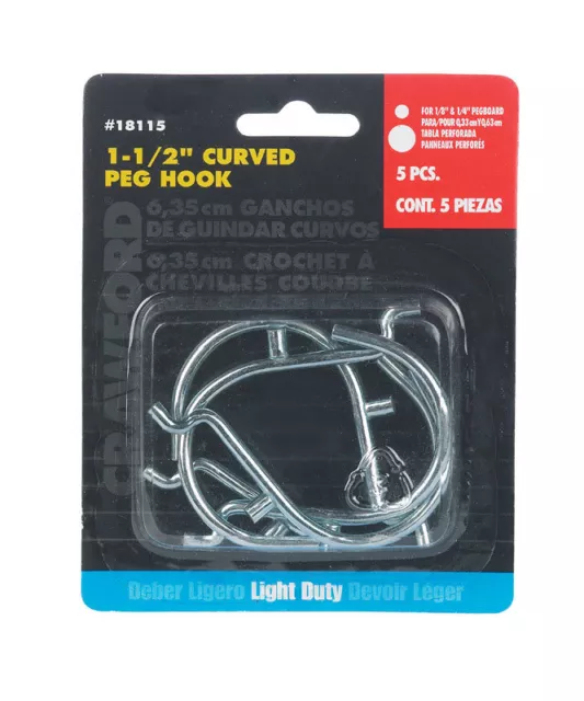 Crawford  Zinc Plated  Silver  Steel  1.5 in. Peg Hooks  5 pk