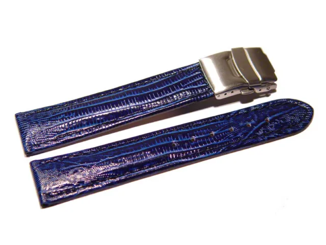 Bracelet de montre - cuir de veau véritable - téju - bleu 18,20,22,24 mm NEUF