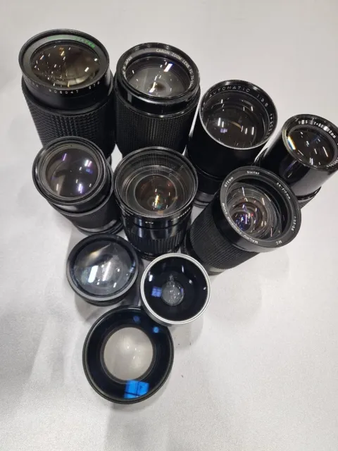 Lot of 10 Zoom Lens Various Models 20-200mm/70-210mm/200mm/28-210mm For Parts