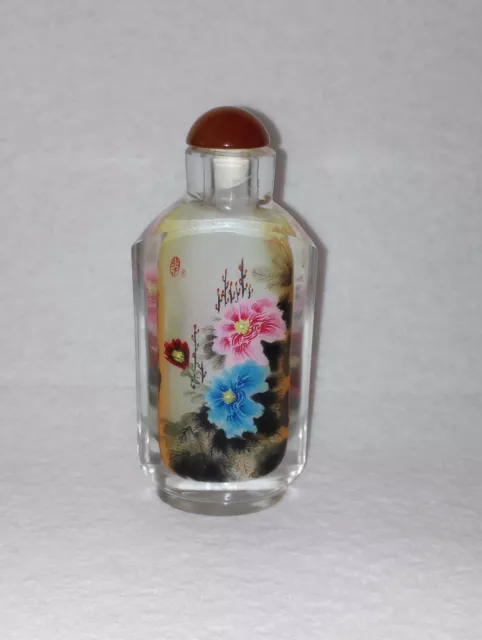 Beautiful Inside Reverse Painted Snuff Bottle with Floral Scenes
