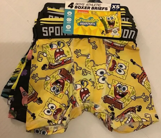 Boys Size XS 4-5, S 6-7, M 8, L Sponge Bob Boxer Briefs 4 Pack Underwear Wicking