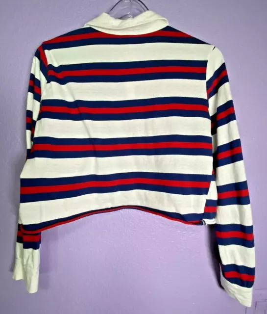 Womens Full Tilt Red White Blue Striped Cropped Polo Shirt Juniors Medium Top 3
