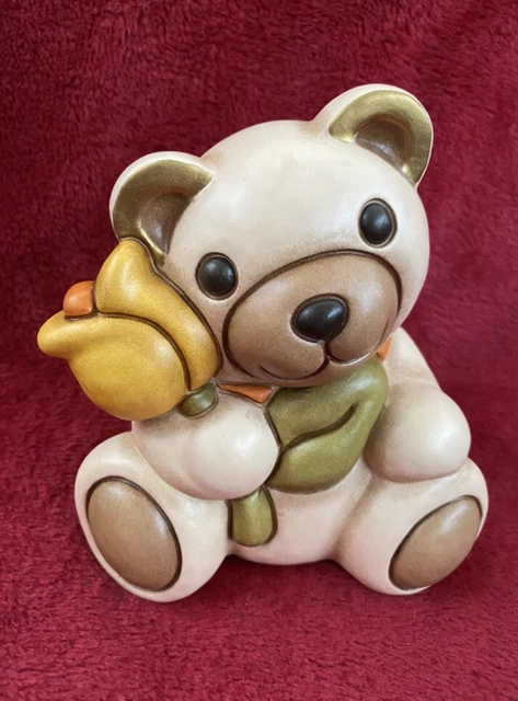 Orso Teddy Oliver THUN Con Tulipano - Soprammobile In Ceramica Dipinto A Mano - 14,3 Cm - Foto 6