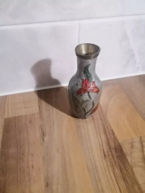 vintage brass enamel cloisonne vase sm reto decor red floral small decorative