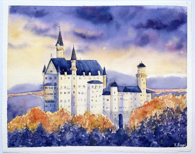 NEUSCHWANSTEIN PAINTING GERMAN Castle Art Neuschwanstein Disney Castle