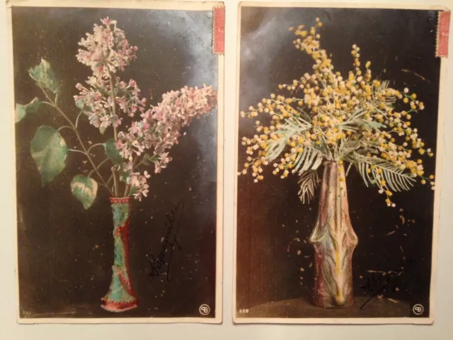 Lot 2 Anciennes Cartes Postales Special Vase Art Nouveau