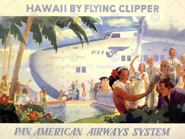 Travel Tourism Flying Clipper Hawaii Plane Tropical New Art Print Poster Cc4404