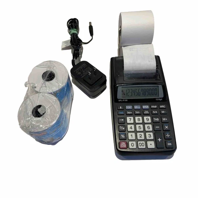 STAPLES SPLP100 PRINTING Calculator + Paper Rolls Battery Powered Or