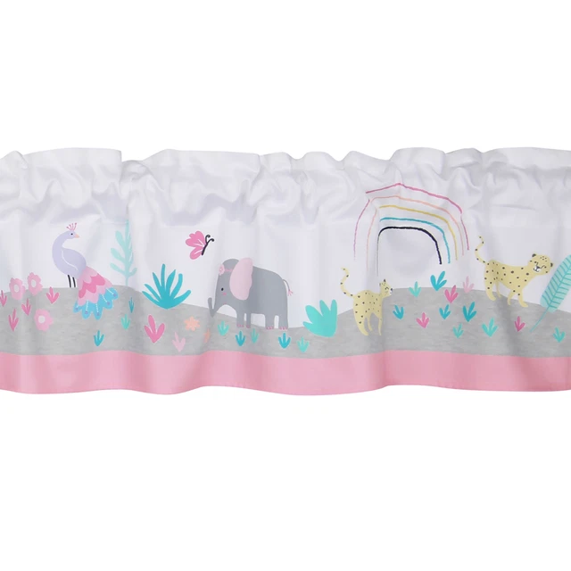 Bedtime Originals Rainbow Jungle Elephant/Leopard Window Valance - Pink/Gray