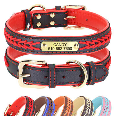 Luxury Personalized Dog Collar Braided Leather Padded Name ID Tag Engraved Free