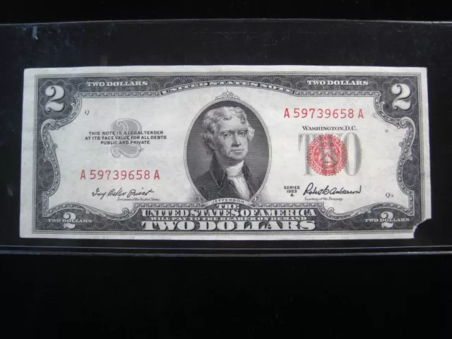 USA $2 1953-A A59739658A # UNITED STATES Note RED Seal Dollars Circ Bill Money