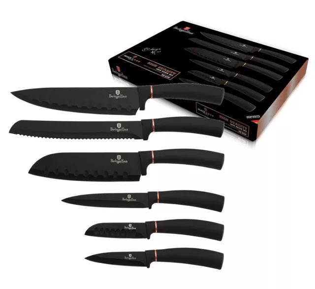 6-Tlg Messerset Antihaft Messer-Set BERLINGER HAUS BLACK ROSE GOLD BH-2337