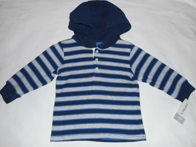 Carters Infant Baby Boy Striped Hooded Long Sleeve Shirt - Size 12 Months - New