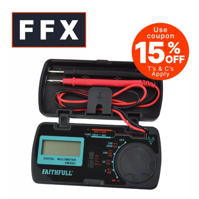 Faithfull EM3081 Pocket Portable Multi Meter LCD Electrical Electronic Testing