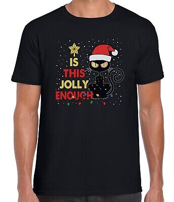 Santa Cat Christmas Is This Jolly Enough Black Cat Christmas Funny Cool T-shirt