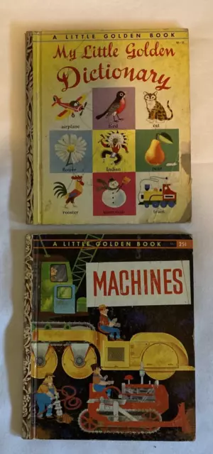Little Golden Books Lot of 2 Machines 1961 Little Golden Dictionary 1949