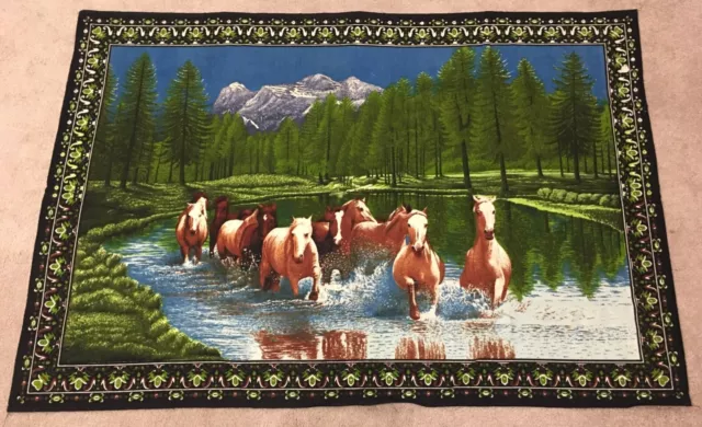 Vintage Horses in Motion MountainsTapestry Wall Hanging Made In Turkey 56”x 39”