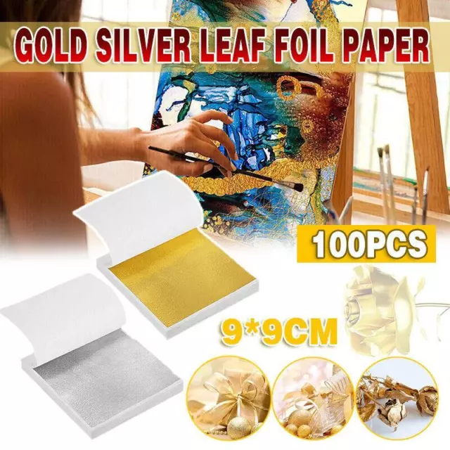 100x Gilding Gold Silver Leaf Sheet Book Foil Paper Decorating Nails Art Craft