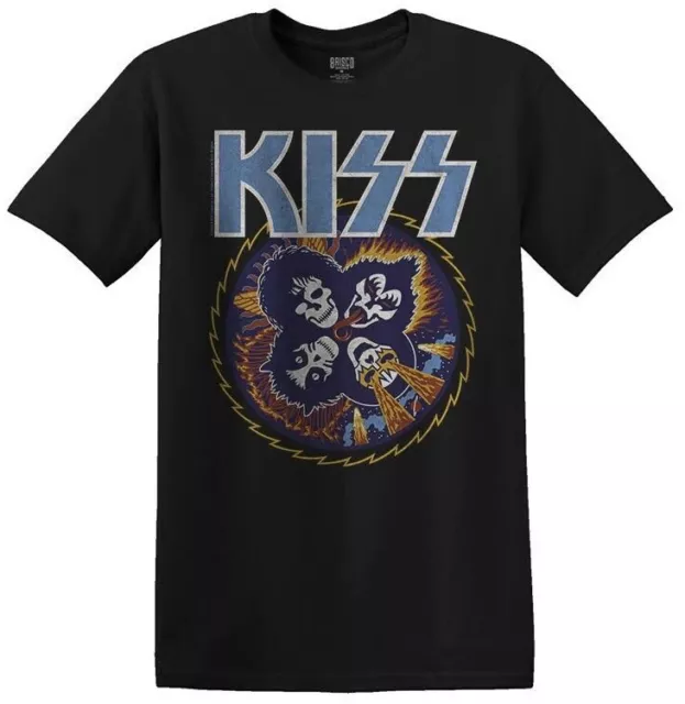 KISS Hard Rock Heavy Metal Band Men's Skull Circle Distressed Print Tee T-Shirt