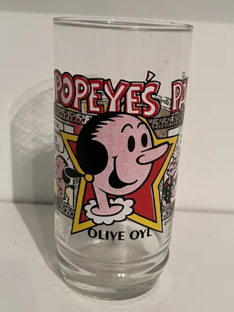 Vintage 1979 Popeye's Fried Chicken Popeye's Pals Glass Tumblers Olive Oyl