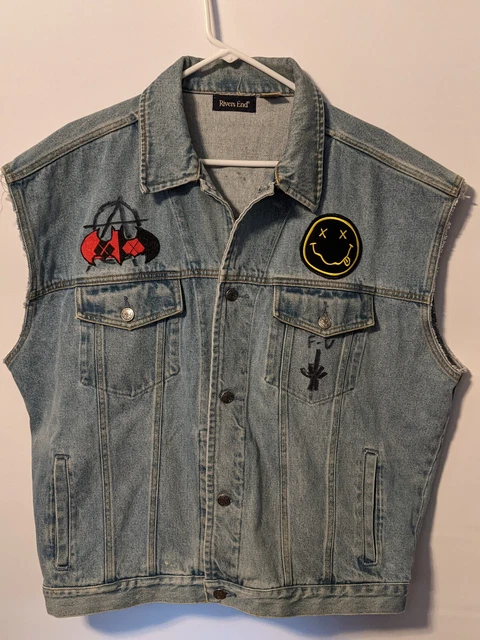 Denim Jean Jacket Vest Sz XL Bass Pro Nascar Hard Rock Bands Metallica 1 of Kind