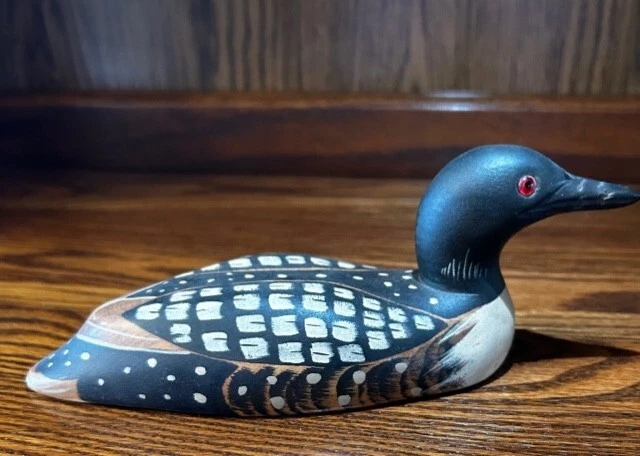 Hand carved wood loon by S. Hart 7 3/4 inches