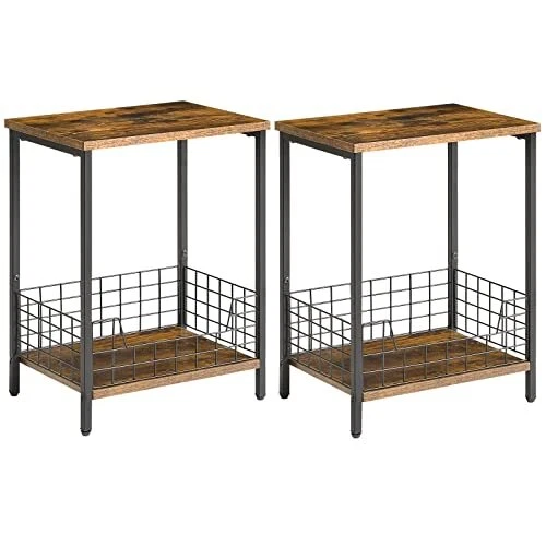 Beistelltisch 2er Set, Beistelltisch mit Aufbewahrungsregal, kleiner Nachttisch, Kaffee