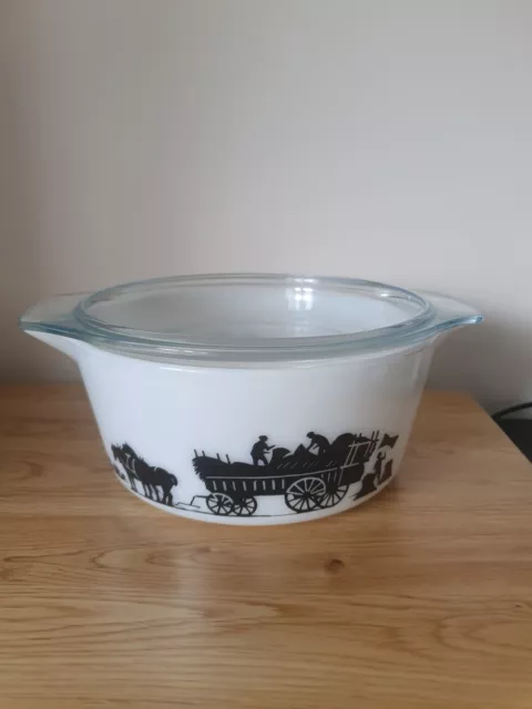 Vintage Retro Pyrex JAJ Harvest Silhouette Haymaker Casserole Dish & Lid