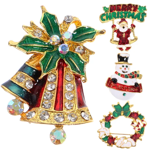 4 Pcs/set Christmas Alloy Brooch Holiday Ornaments Quiz Tree