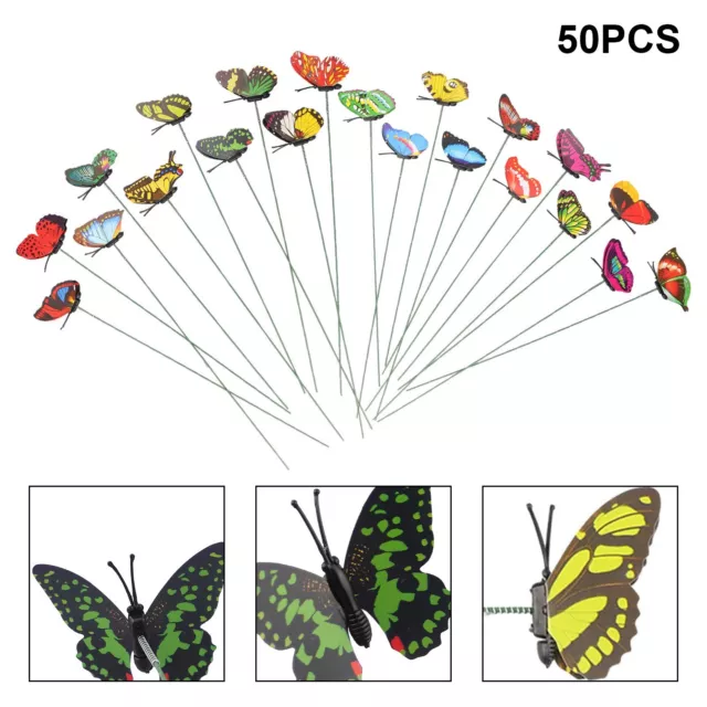 Set of 50 Butterfly Stakes for Garden Decoration Waterproof PVC Material