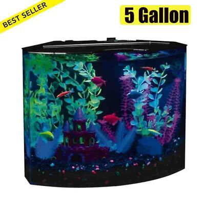 Aquarium Kit 5 Gallon Fish Tank Decor W/ Hidden Blue LED Light & Internal Filter