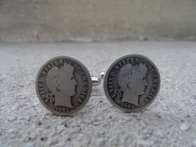 Barber Dime Cufflinks -- Coin Sterling Silver Money American Jewelry