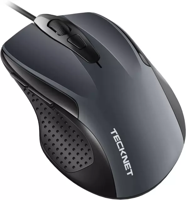 TECKNET USB Wired Mouse, 6-Button Corded Mouse with 2 Adjustable DPI, Grey