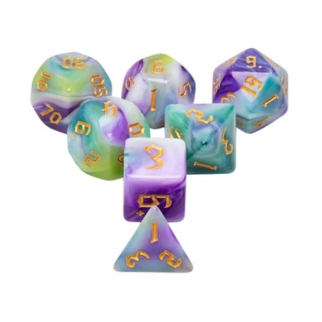 Foam Brain Games Dice Poly Set - Siberian Iris w/Gold (7) New