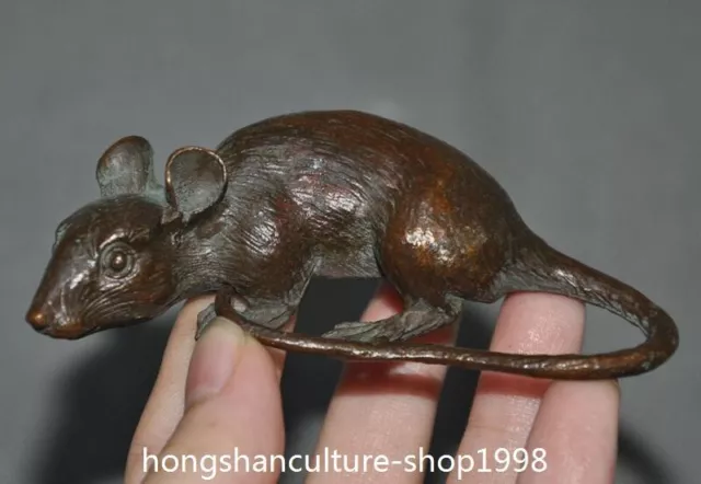 3.4'' old Chinese bronze 12 Zodiac Year wealth animal mouse Ret Feng Shui statue