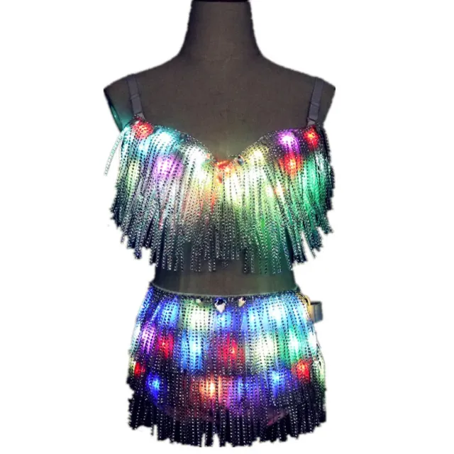 WOMEN LED PARTY Suit Bra Belt Skirt Rave Costume Festival Woman Dancer Club  DJ $349.95 - PicClick