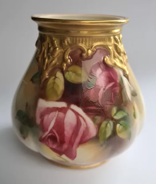 Antique Royal Worcester England Hand Painted Floral Hadley Bulbous Vase c.1914