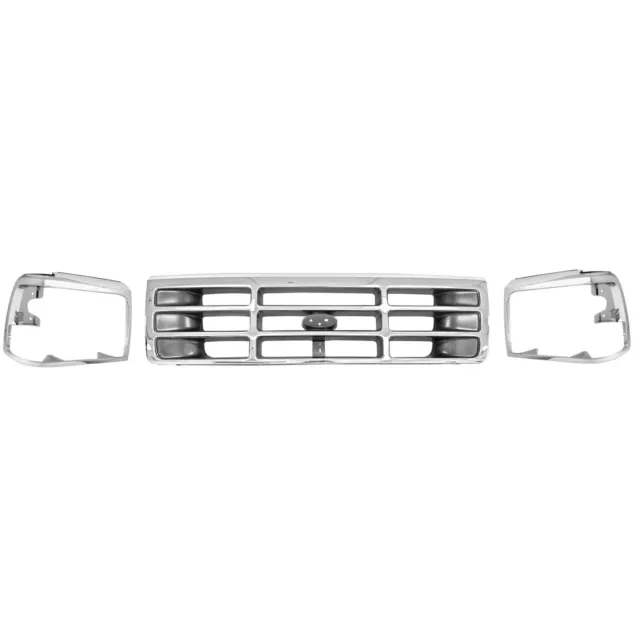 1992~1998 Ford Pickup Truck Front Grille & Headlight Door Pair Right+Left 3 PCS