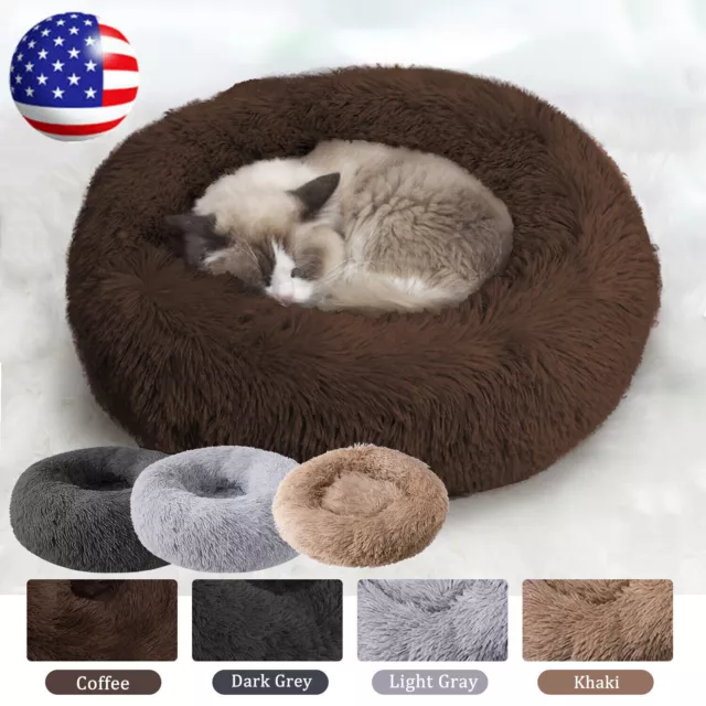 Donut Plush Pet Dog Cat Bed Fluffy Soft Warm Calming Bed Sleeping Kennel Nest